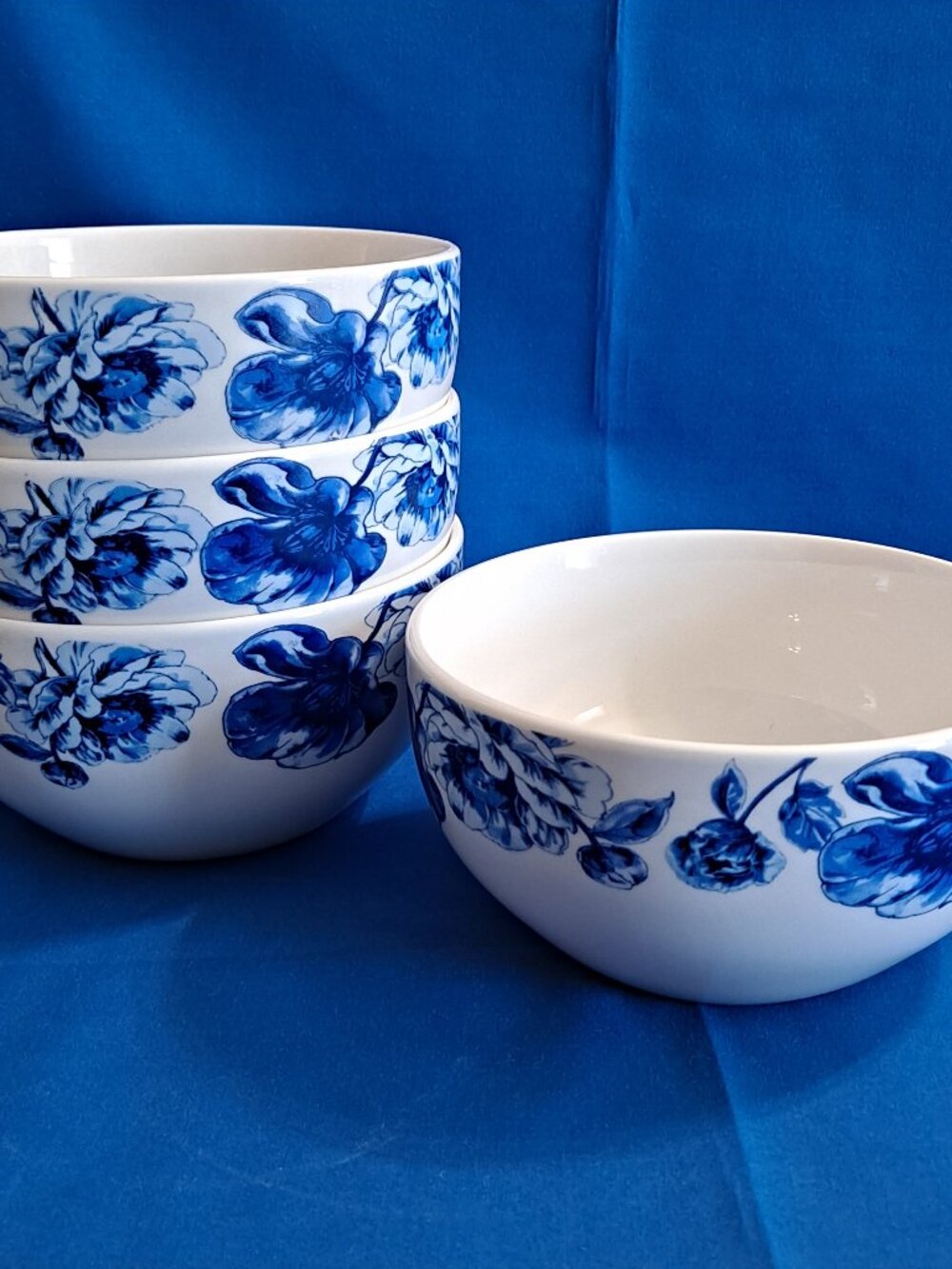 Set 4 Royal Norfolk BLUE FLOWER 5 1/2" Soup BOWLS Cereal Spring Wild Floral